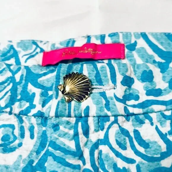 LILLY PULITZER PALMITA STRETCH SHORTS SUCCULENT BLUE SHELL BUTTON SIZE 00 NEW